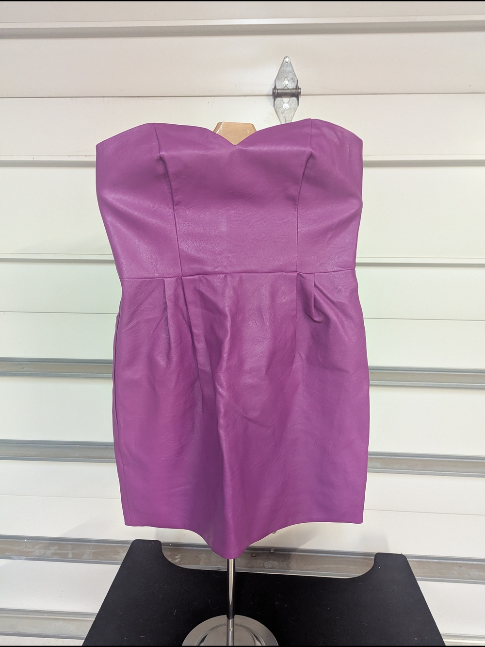 Topshop Strapless Purple Faux Leather Mini Dress